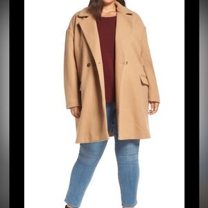 Leith Camel Oversized Coat Womens Small Tan Double Breasted Minimalist Chic